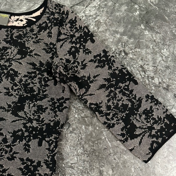 Taylor Womens Floral Sweater Knit‎ Dress Knee Length Business Casual Black Sz L - Picture 6 of 9